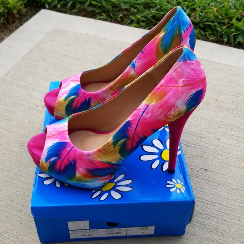 Fuchsia floral open toe heels